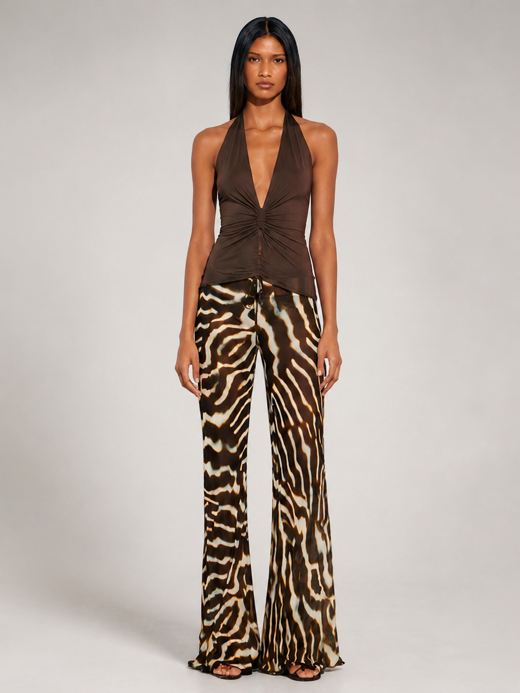 Abstract Zebra Flared Pants