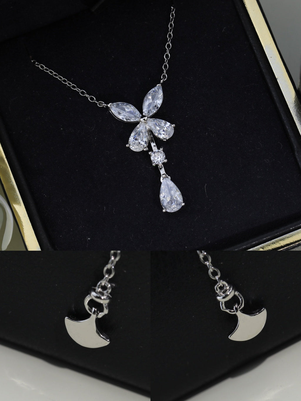 Graff Butterfly Pear Shape Classic Silver Cubic Zirconia Drop Necklace