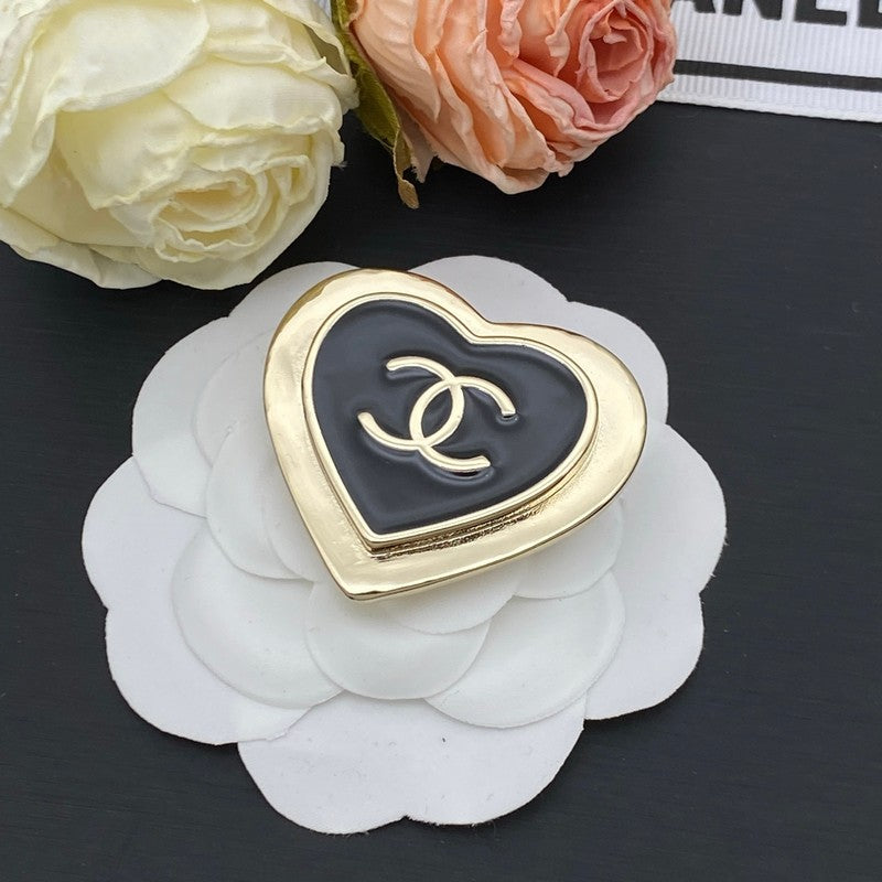 18K  Chanel Black Heart Gold Brooch